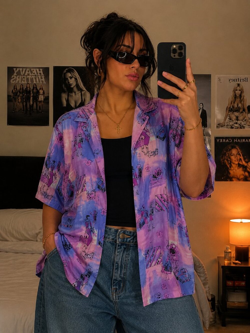 Vintage Y2K Notations 2 Piece Mesh Overlay Top Set 3X Pink Purple Fairycore